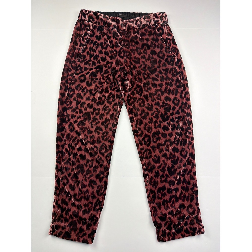 J.Crew Pink Leopard Velvet Pull On Pants Womens 0 Animal Print Tapered Leg